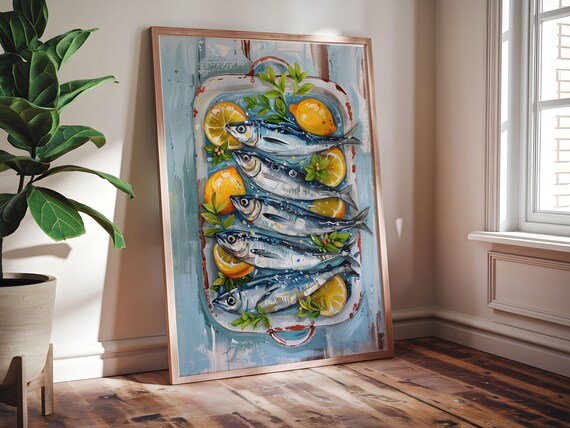 Framed Fish Dish Kitchen Art Print Oak Or Ash Frame