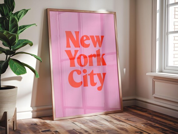 New York City Bold Pink Retro Typography Modern City Art Print