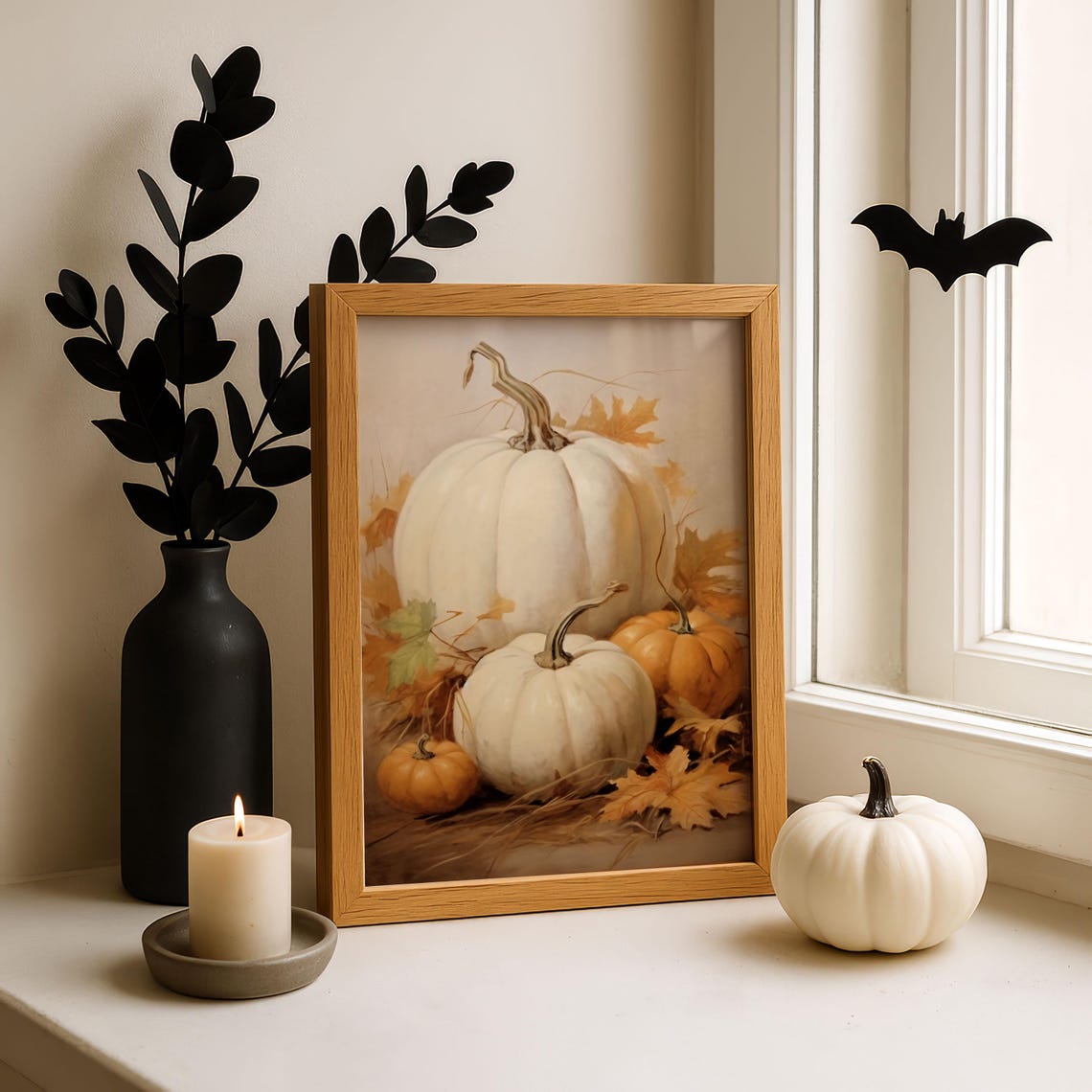 Vintage Pumpkin Fall Halloween Poster Framed Art Ready To Hang Rustic Decor