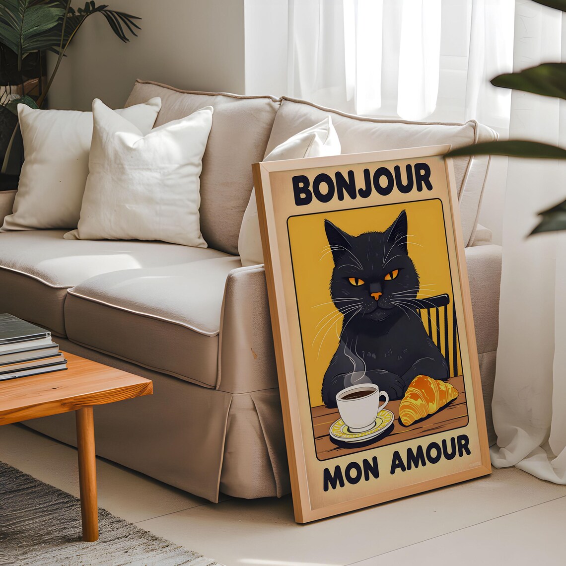 Bonjour Mon Amour Cat Portrait, Retro Style - Image 5
