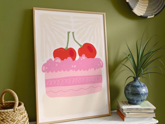 Vintage Cherry Pie Poster Framed Kitchen Wall Art