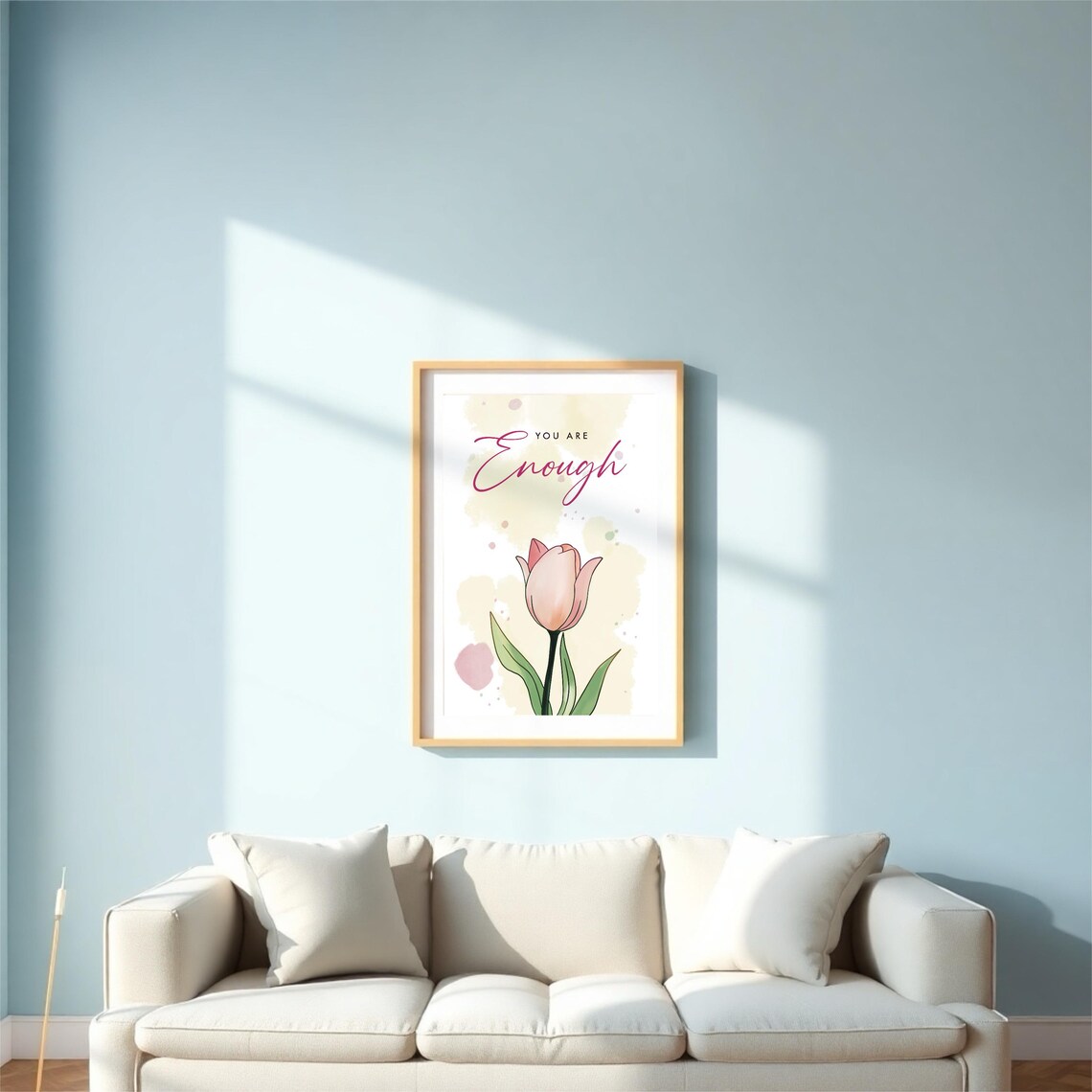 You Are Enough Quote With Pink Tulip Soft Watercolor Motivational Poster - Image 2
