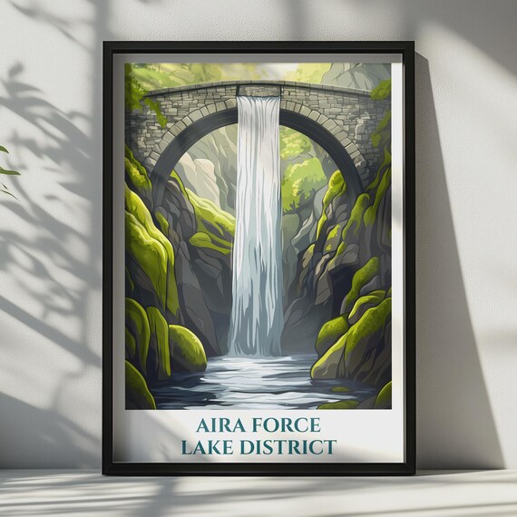 Aira Force Lake District Print Waterfall Travel Poster Cumbria Wall Art Gift
