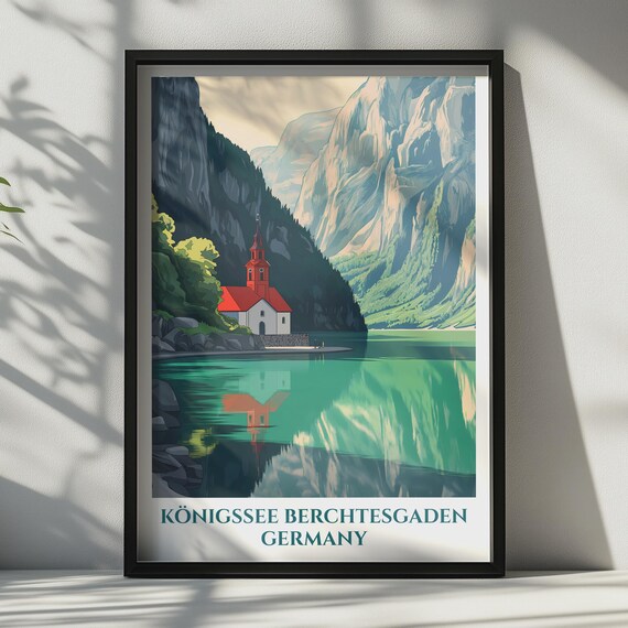 Konigssee Berchtesgaden Germany Travel Poster Alpine Lake Wall Art Print