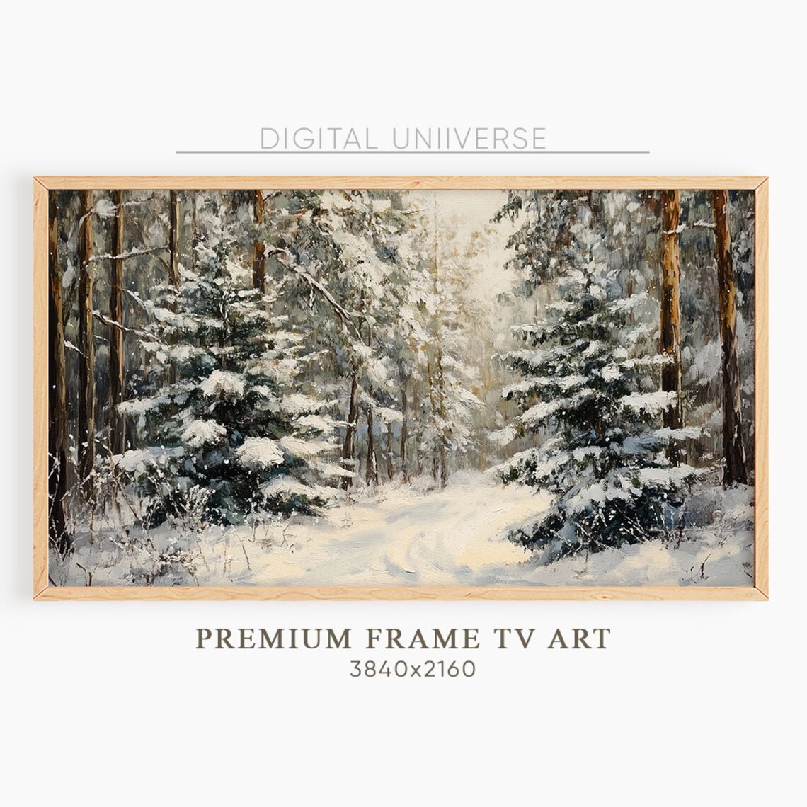 Snowy Forest Path Winter Oil Painting Woodland Trail Wall Art