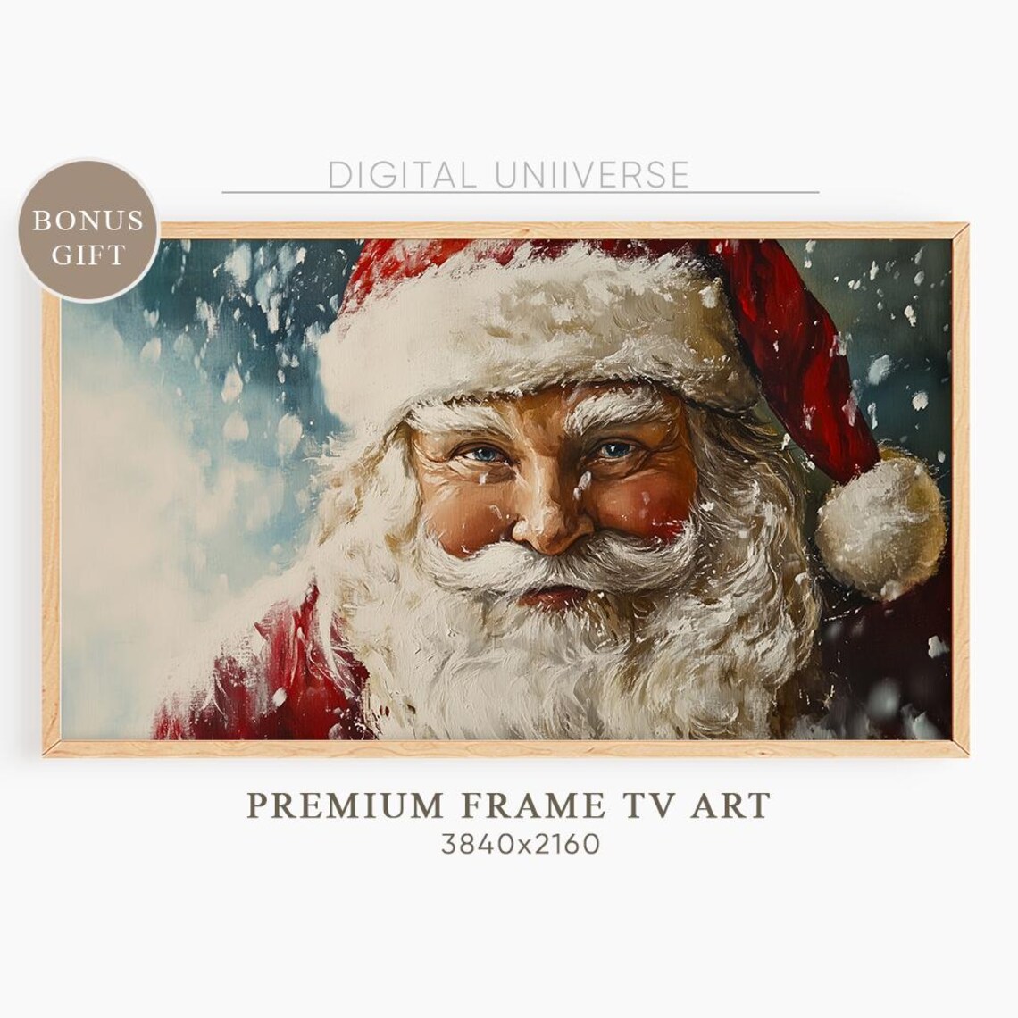 Classic Santa Claus Portrait in Snow Vintage Christmas Cheer Poster