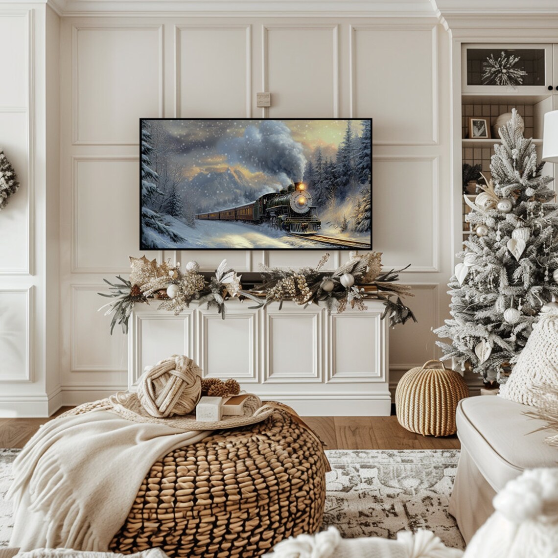 Steam Locomotive Snowy Night Forest Vintage Train Christmas Poster - Image 7