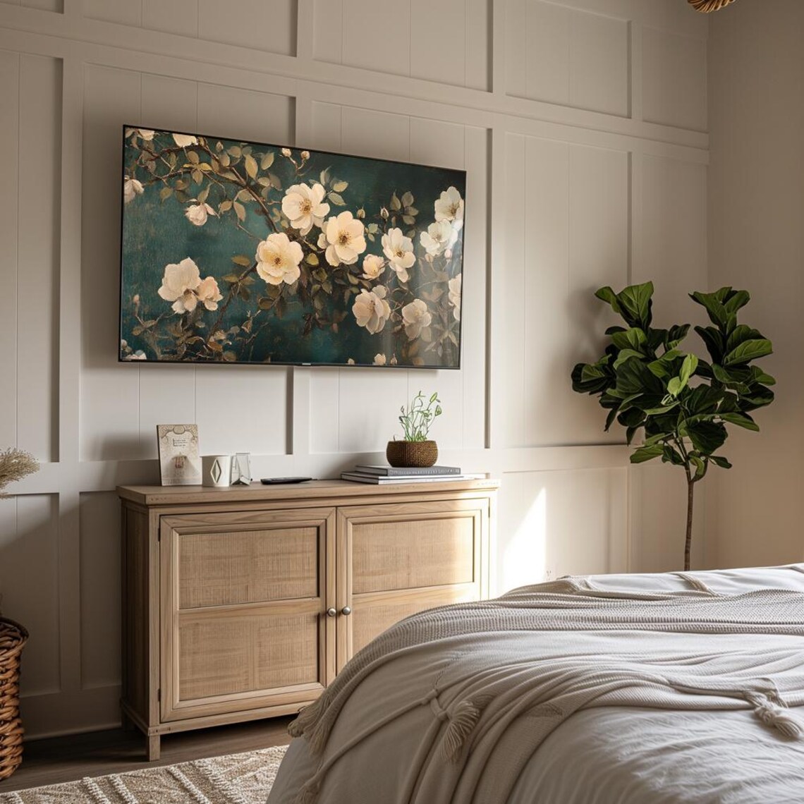 Vintage White Roses on Dark Green Moody Floral Oil Painting Wall Art - Image 7