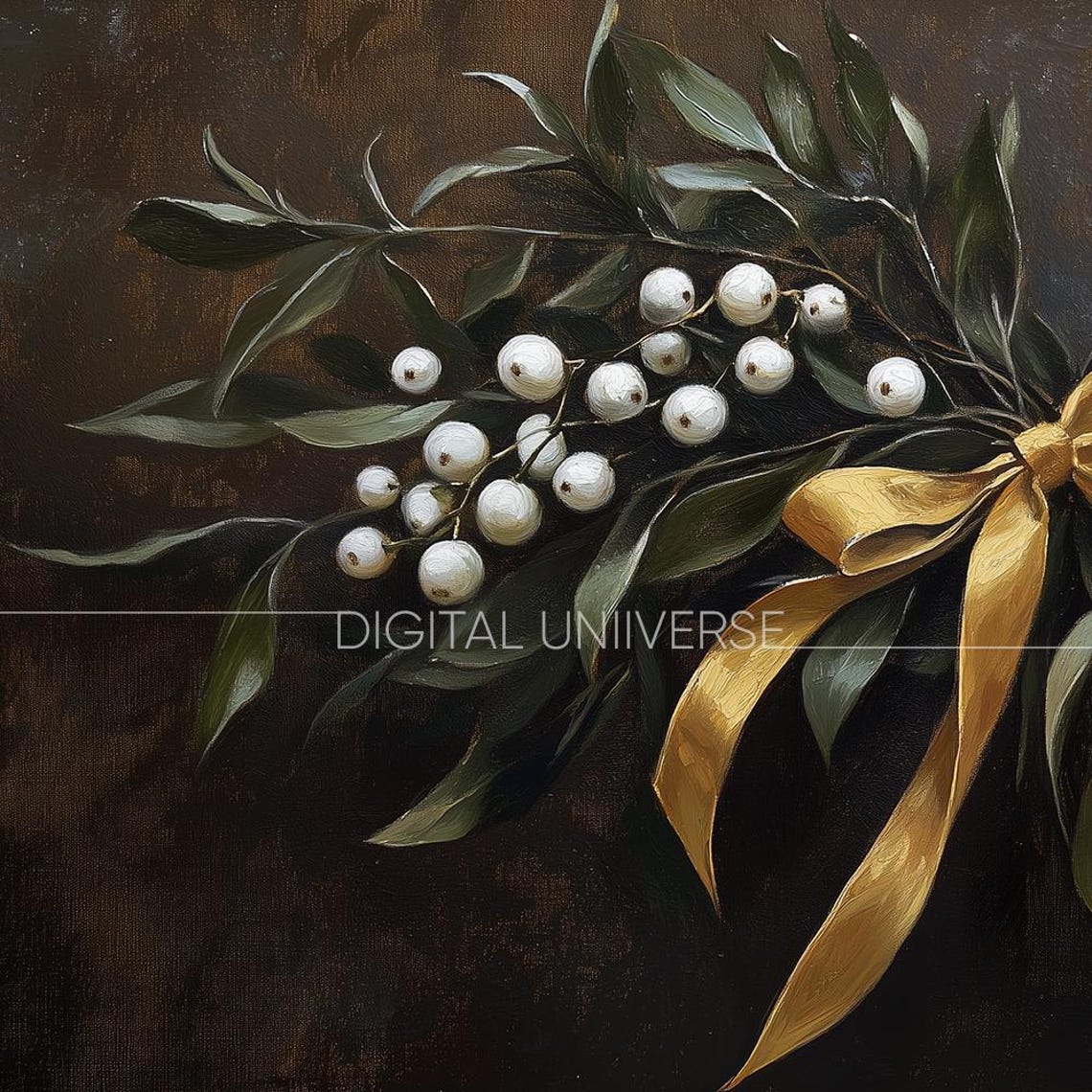 Mistletoe Berry Bouquet with Gold Bow Dark Christmas Botanical Poster - Image 4