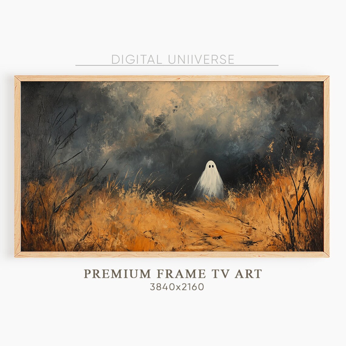 Lone White Ghost Misty Orange Path Dark Spooky Landscape Painting Poster