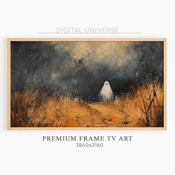Lone White Ghost Misty Orange Path Dark Spooky Landscape Painting Poster