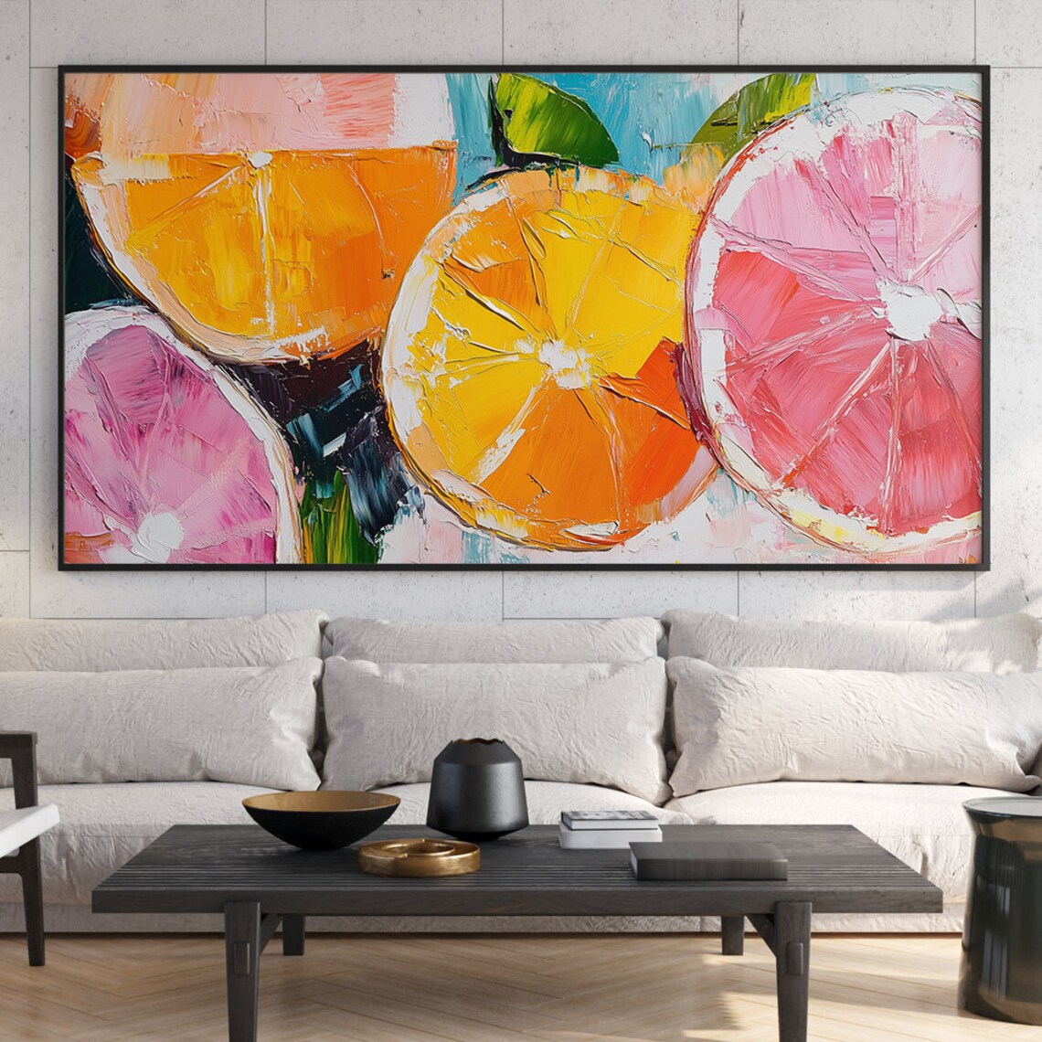 Orange Pink Grapefruit Slices Impasto Oil Still Life Painting Poster - Image 6