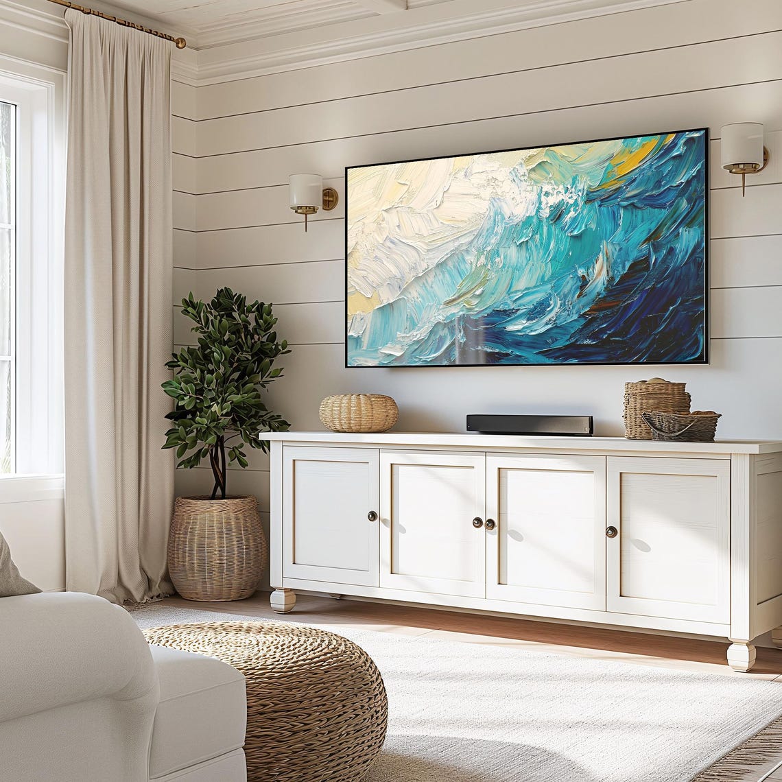 Abstract Blue Wave Swirl Dynamic Impasto Ocean Waves Art Wall Art - Image 4