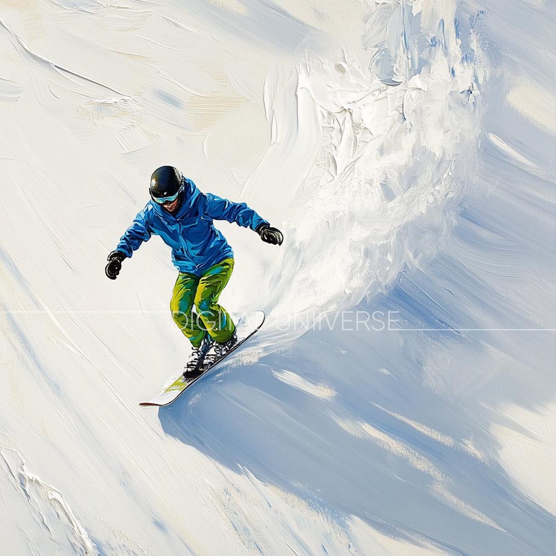 Frame Tv Art Oil Painting Winter Frame Tv Art Colorful Christmas Tv Art Ski Snow Painting For Tv A Snowboarder In A Blue Jacket - Image 4