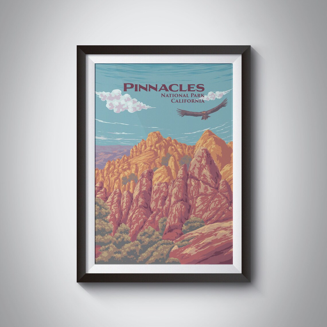 Pinnacles National Park California Condor Rock Spires Travel Poster
