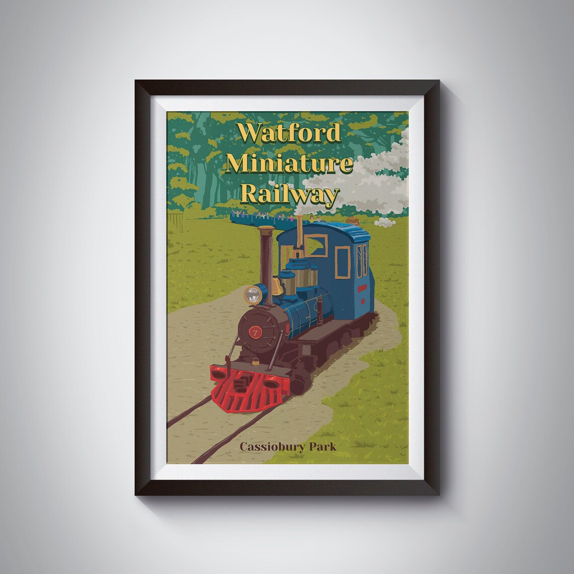 Watford Miniature Railway Travel Poster, Cassiobury Park