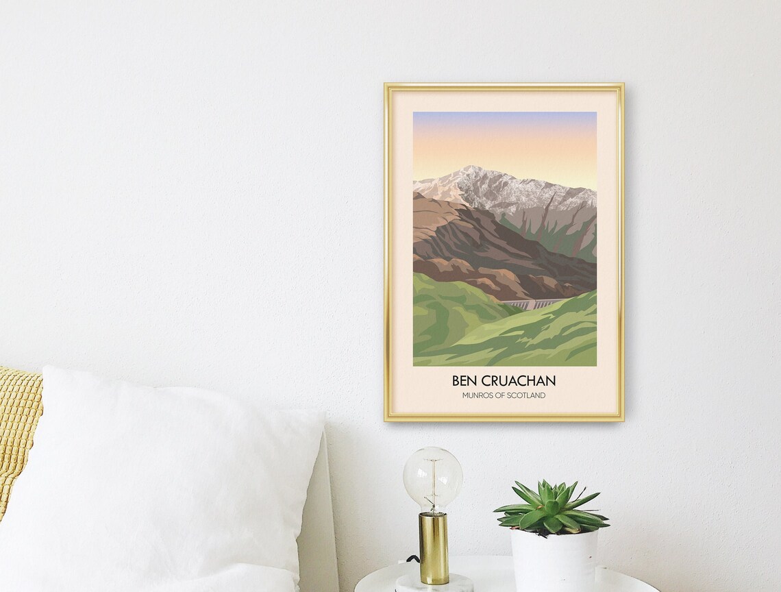 Ben Cruachan Munros Of Scotland Dam Valley Vintage Travel Poster - Image 3