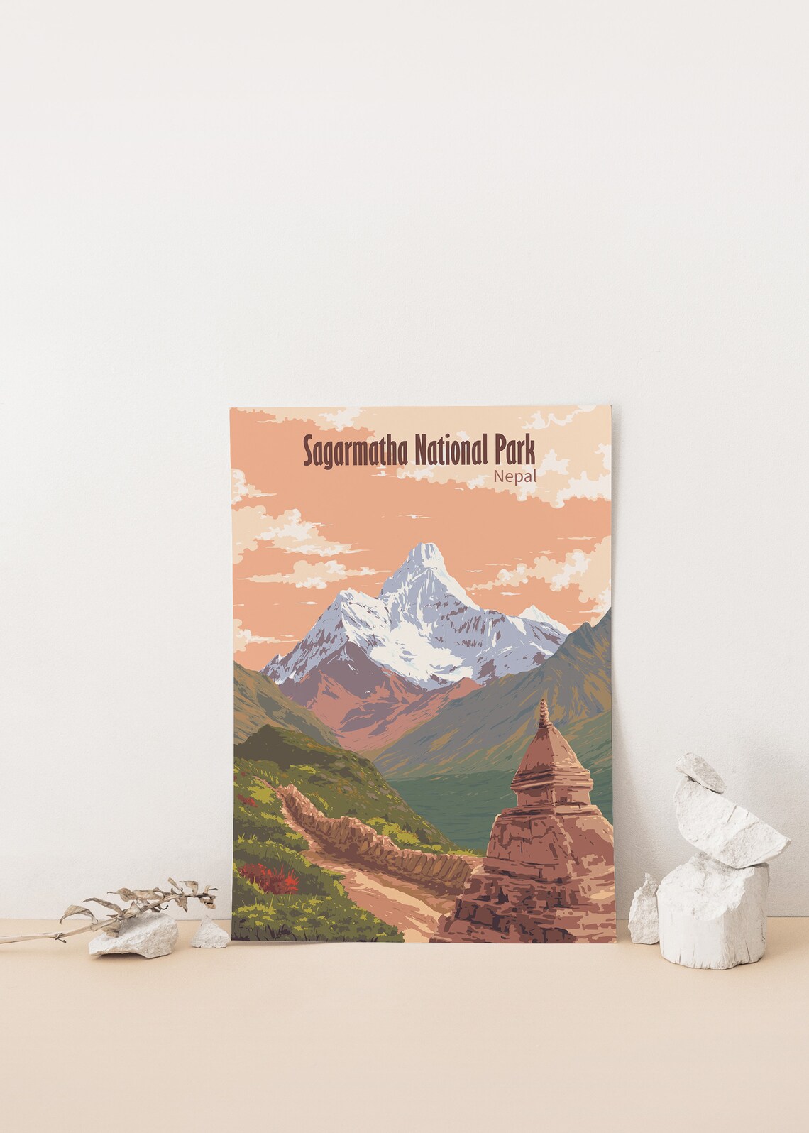 Sagarmatha National Park Nepal Everest Region Vintage Travel Poster - Image 4