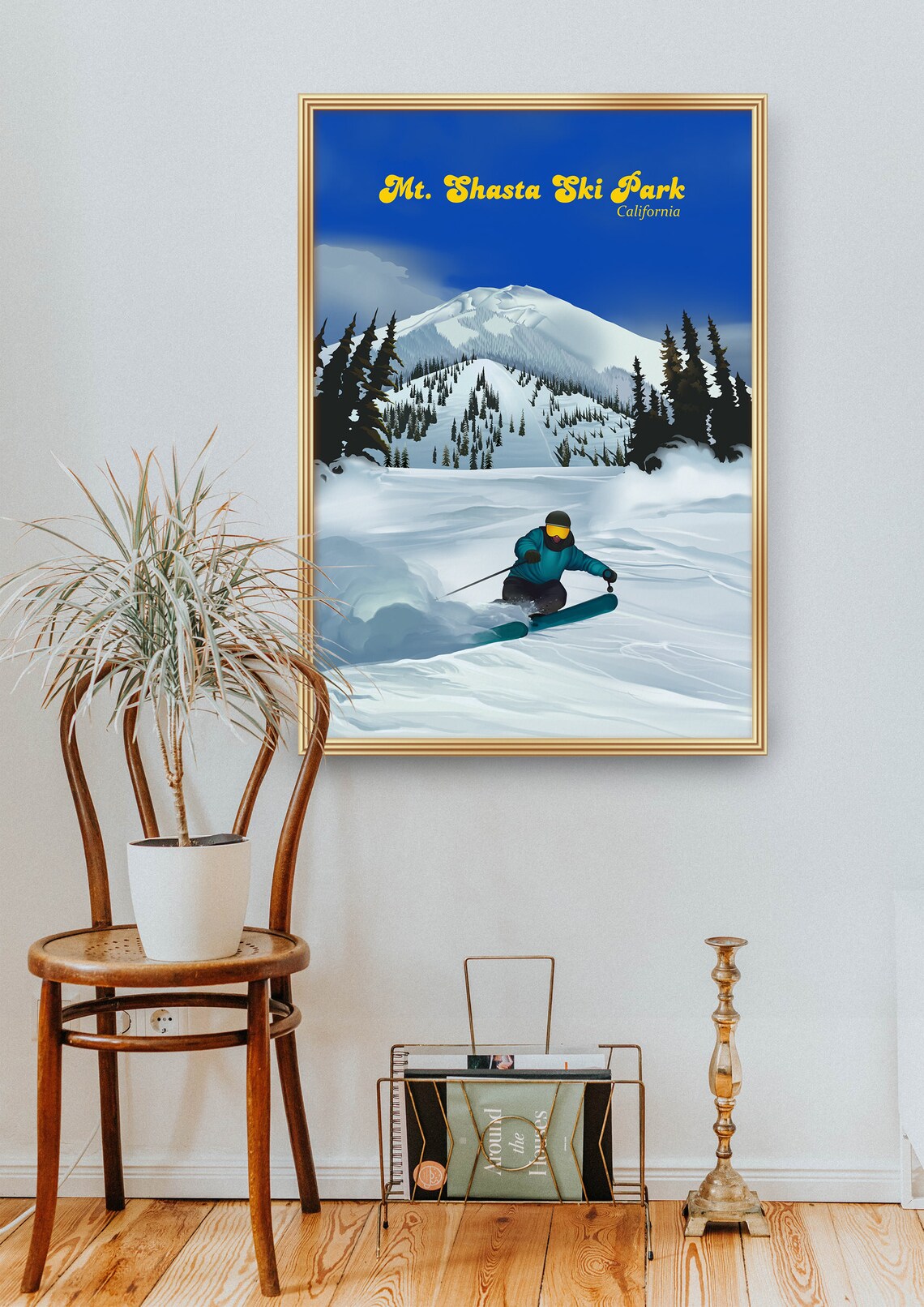 Mt Shasta Ski Park Powder Turn Vintage California Ski Poster - Image 2