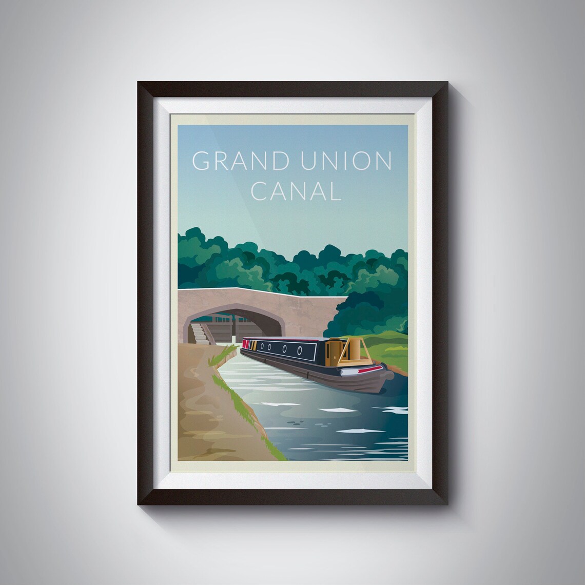 Grand Union Canal Travel Poster, Narrowboat Painting