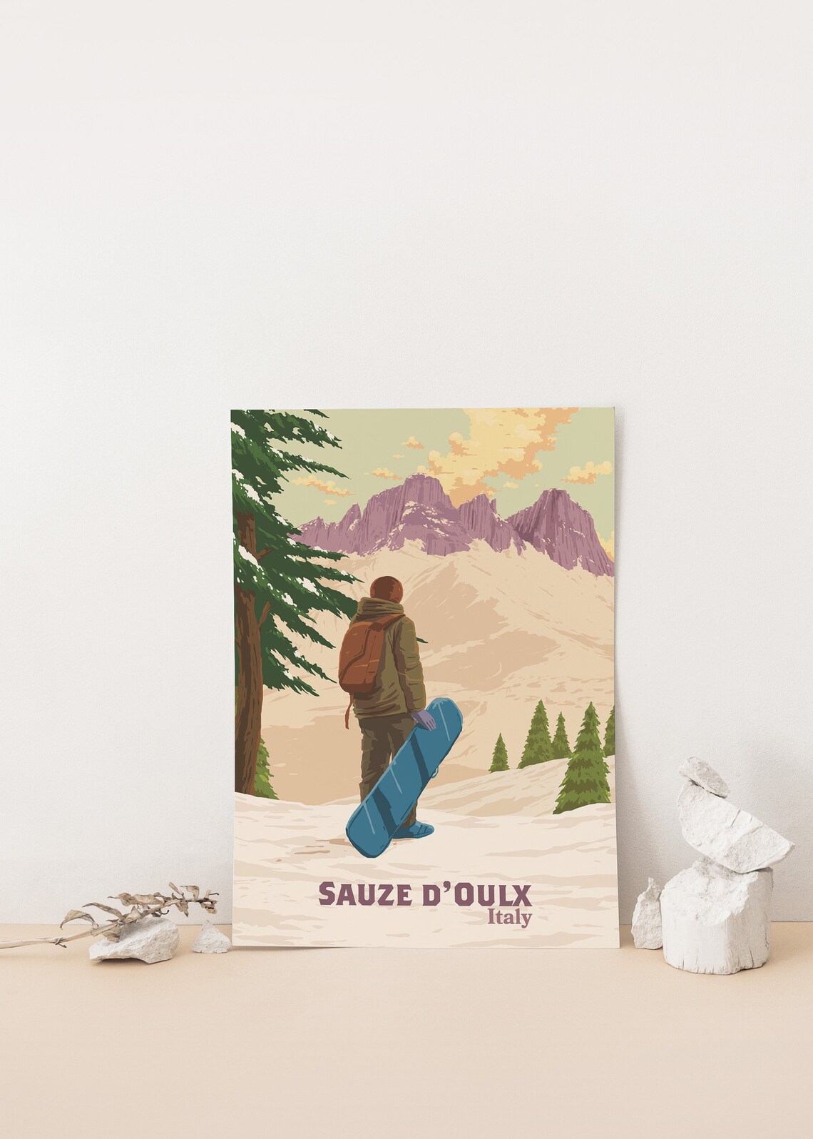 Sauze Doulx Vintage Ski Art, Italian Alps Travel Poster - Image 4