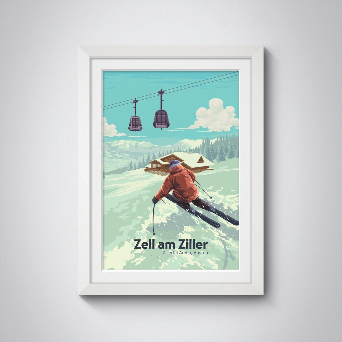 Zell am Ziller Austria Zillertal Arena Skier Ski Travel Poster - Image 4