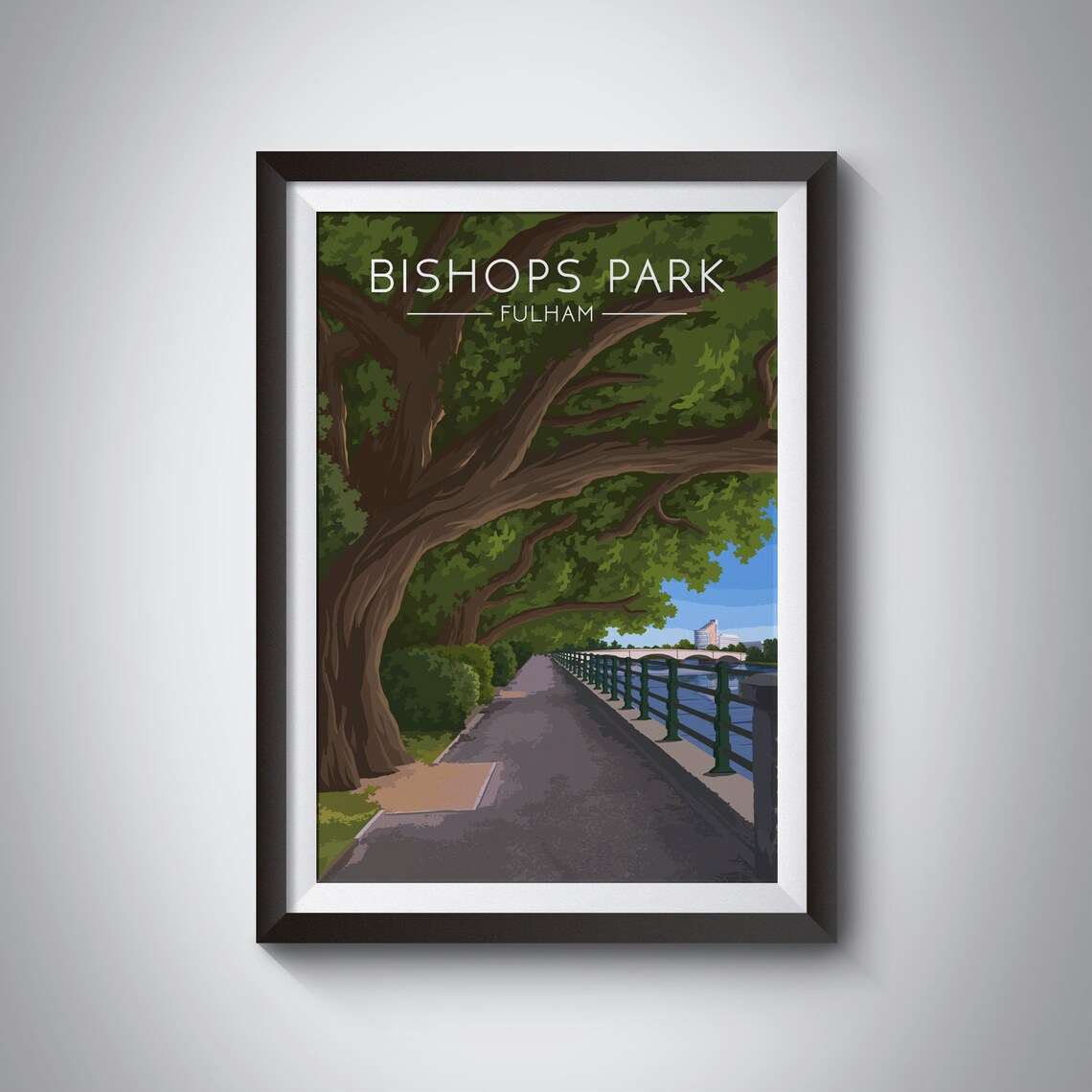 Bishops Park Fulham London Travel Poster, Park Print