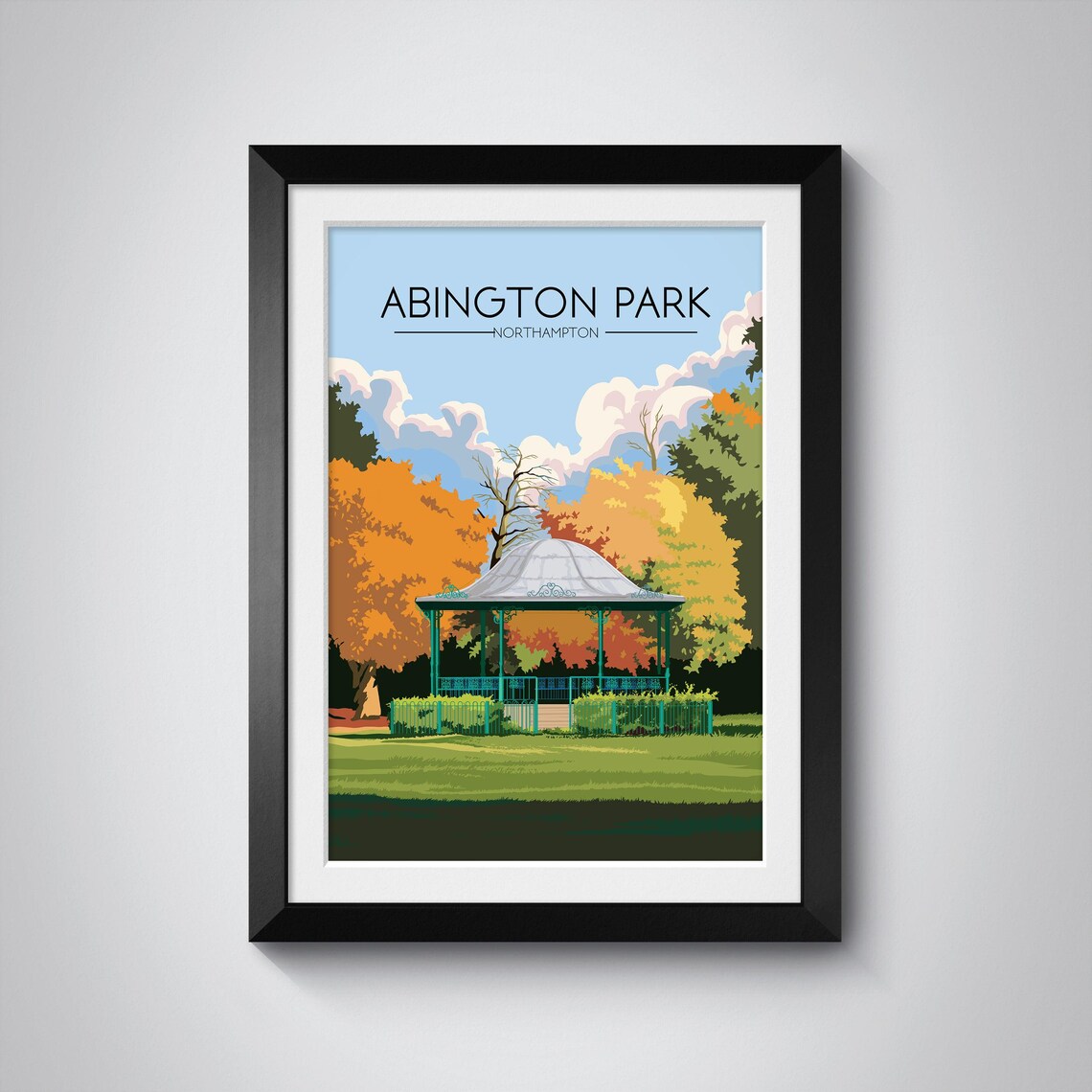 Abington Park Northampton Bandstand Autumn Trees Travel Poster
