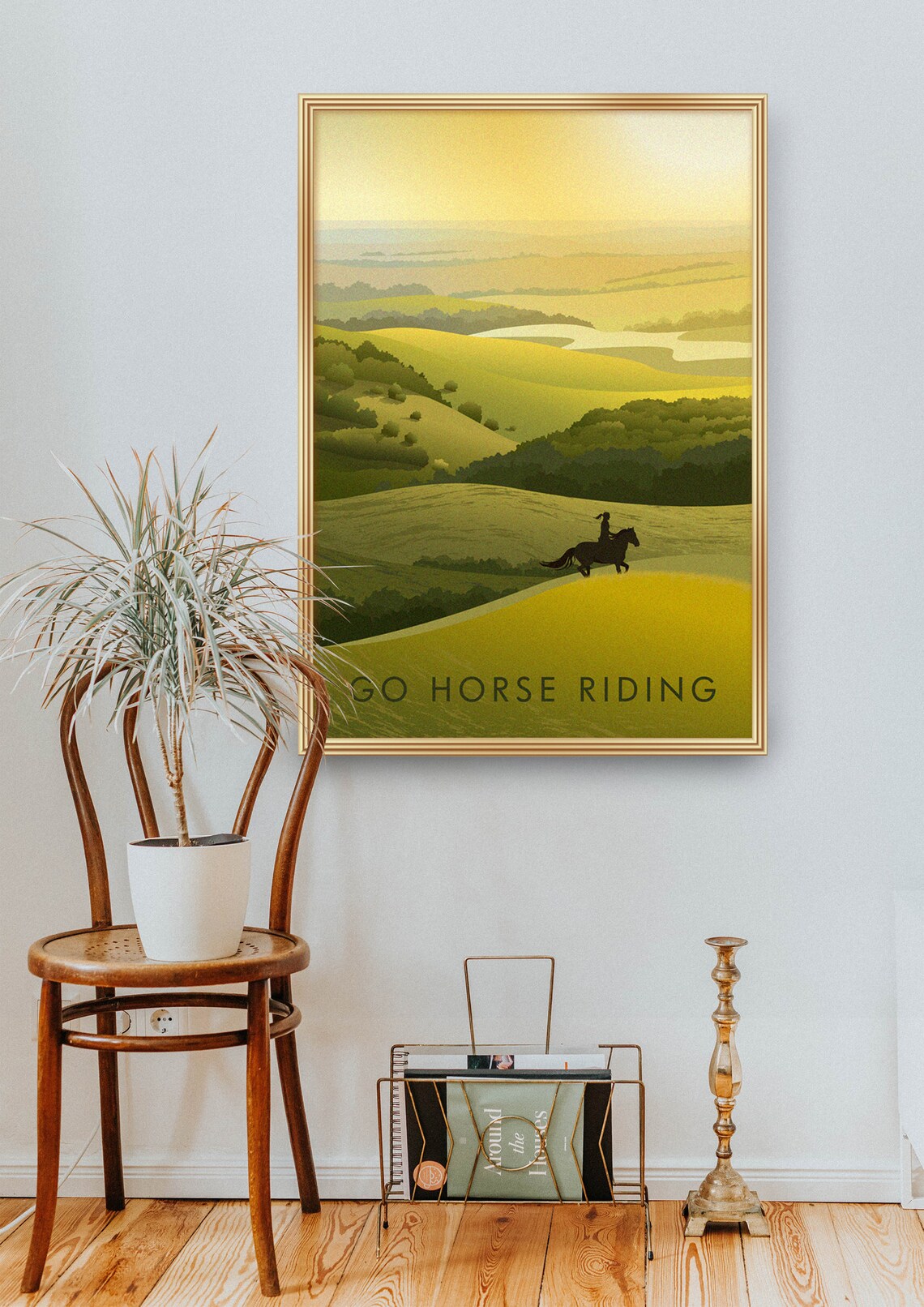 Go Horse Riding Golden Hills Rider Silhouette Vintage Poster - Image 2