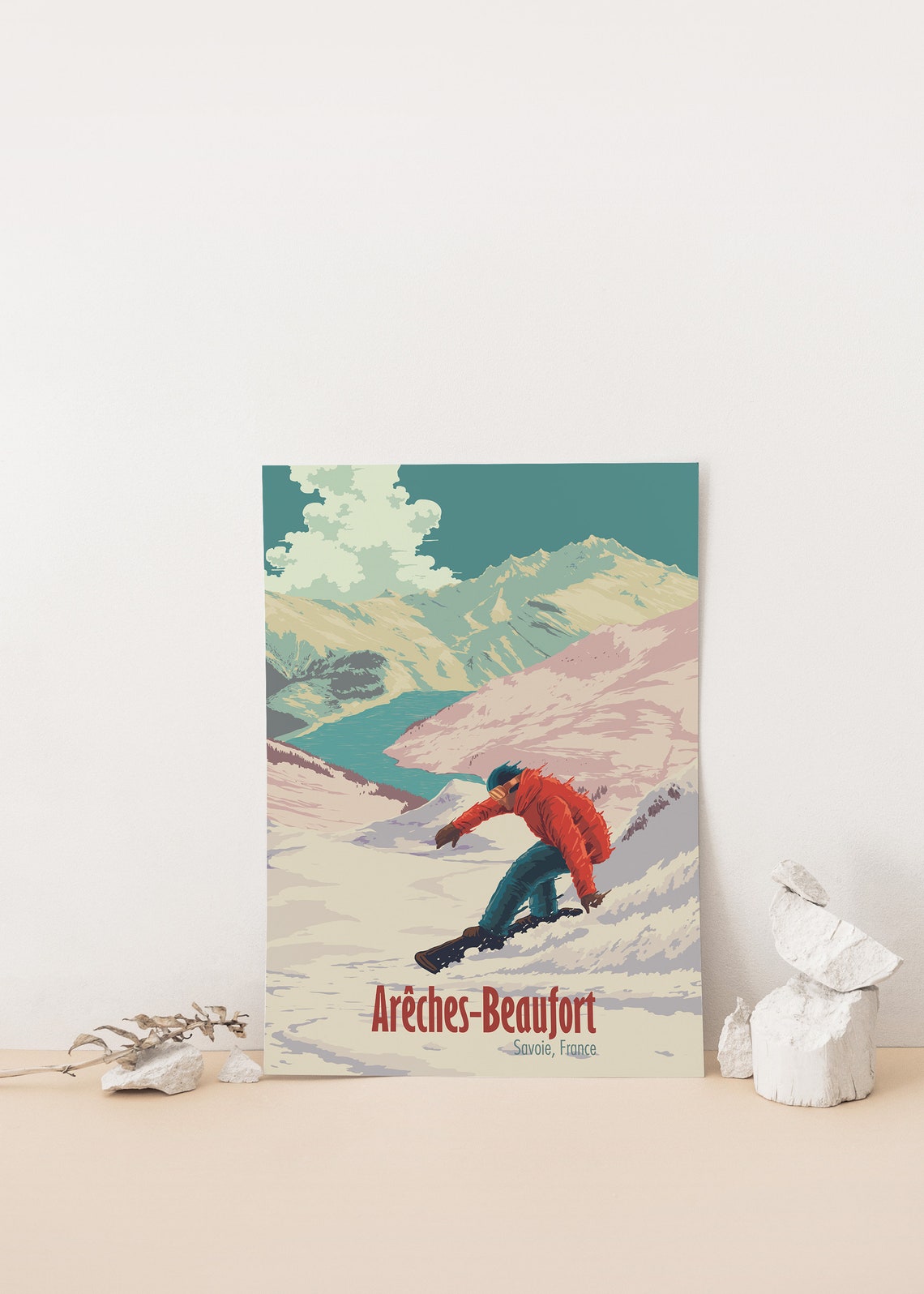 Areches Beaufort Snowboarding Poster Skiing Ski Resort Print Beaufortain French Alps Espace Diamant Wall Art Gift France Travel Print - Image 4