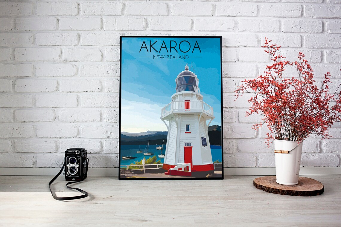 Akaroa New Zealand Retro Travel Poster, Harbour View - Image 3