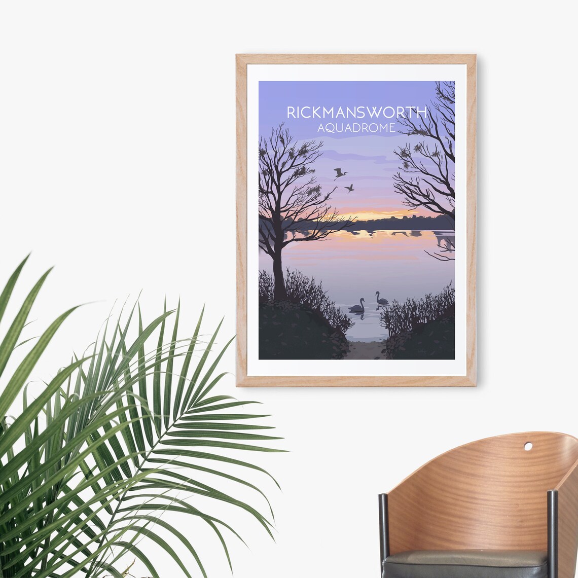 Rickmansworth Aquadrome Sunset Swans Lake Hertfordshire Poster - Image 3