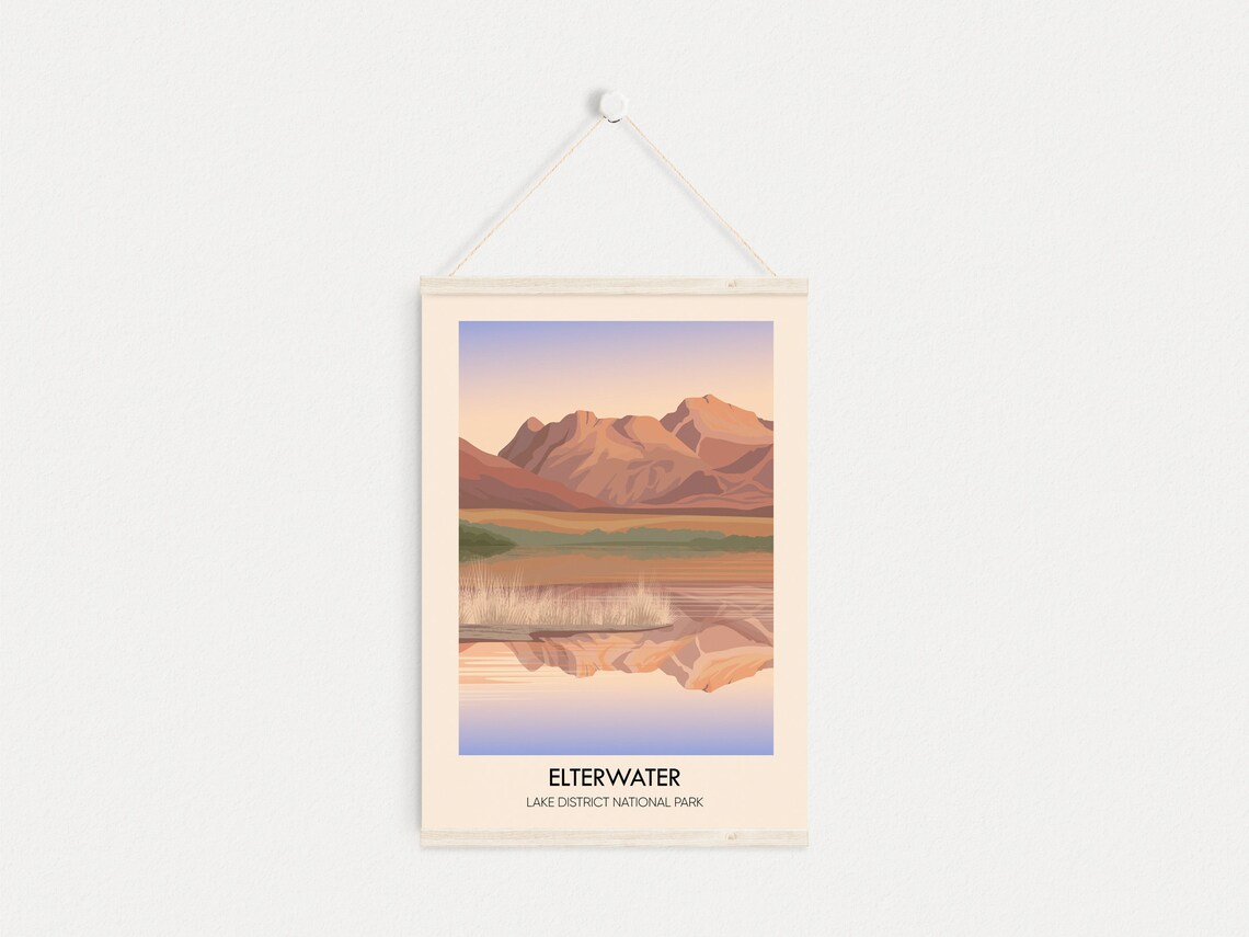 Elterwater Lake District National Park Sunset Fell Travel Poster - Image 4