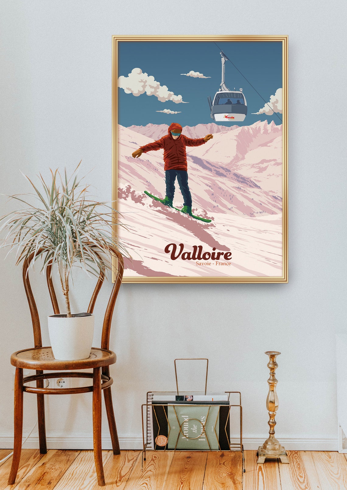 Valloire Snowboarding Poster Savoie France French Alps Print Vintage Ski Resort Poster Skiing Wall Art Valloire Galibier Snowboard Art - Image 2