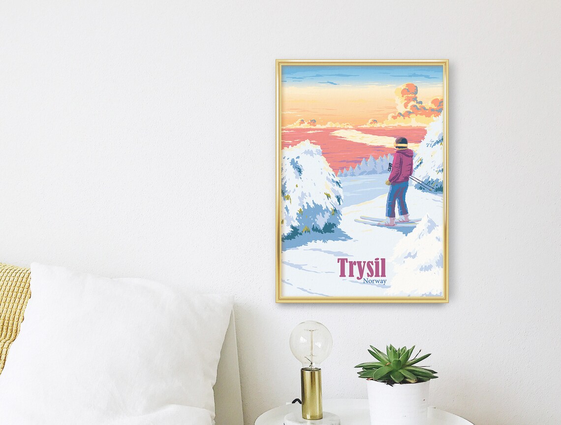 Trysil Norway Ski Resort Sunset Overlooking Valley Travel Poster - Image 3