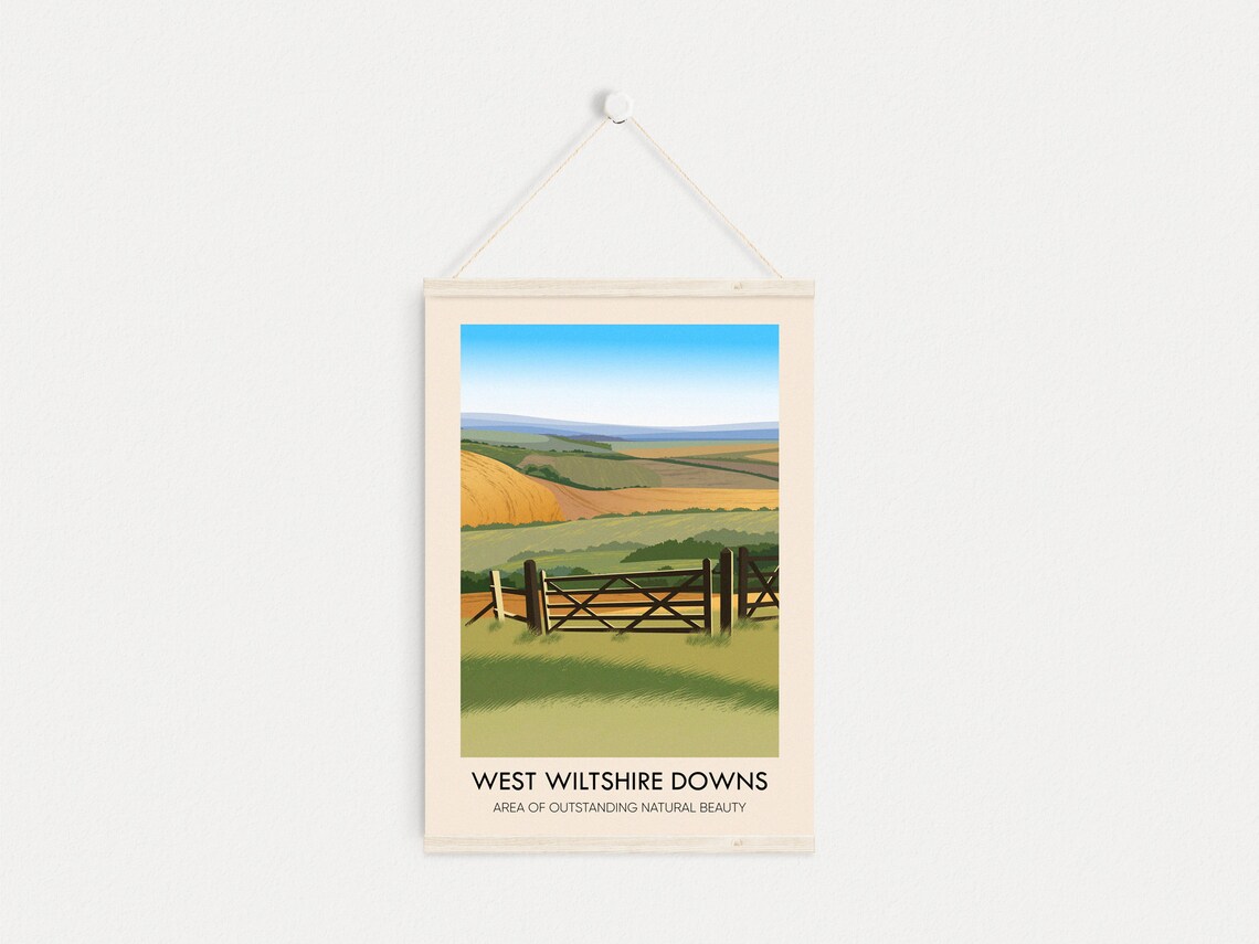 West Wiltshire Downs English Chalk Hills Field Gate Travel Poster - Image 4