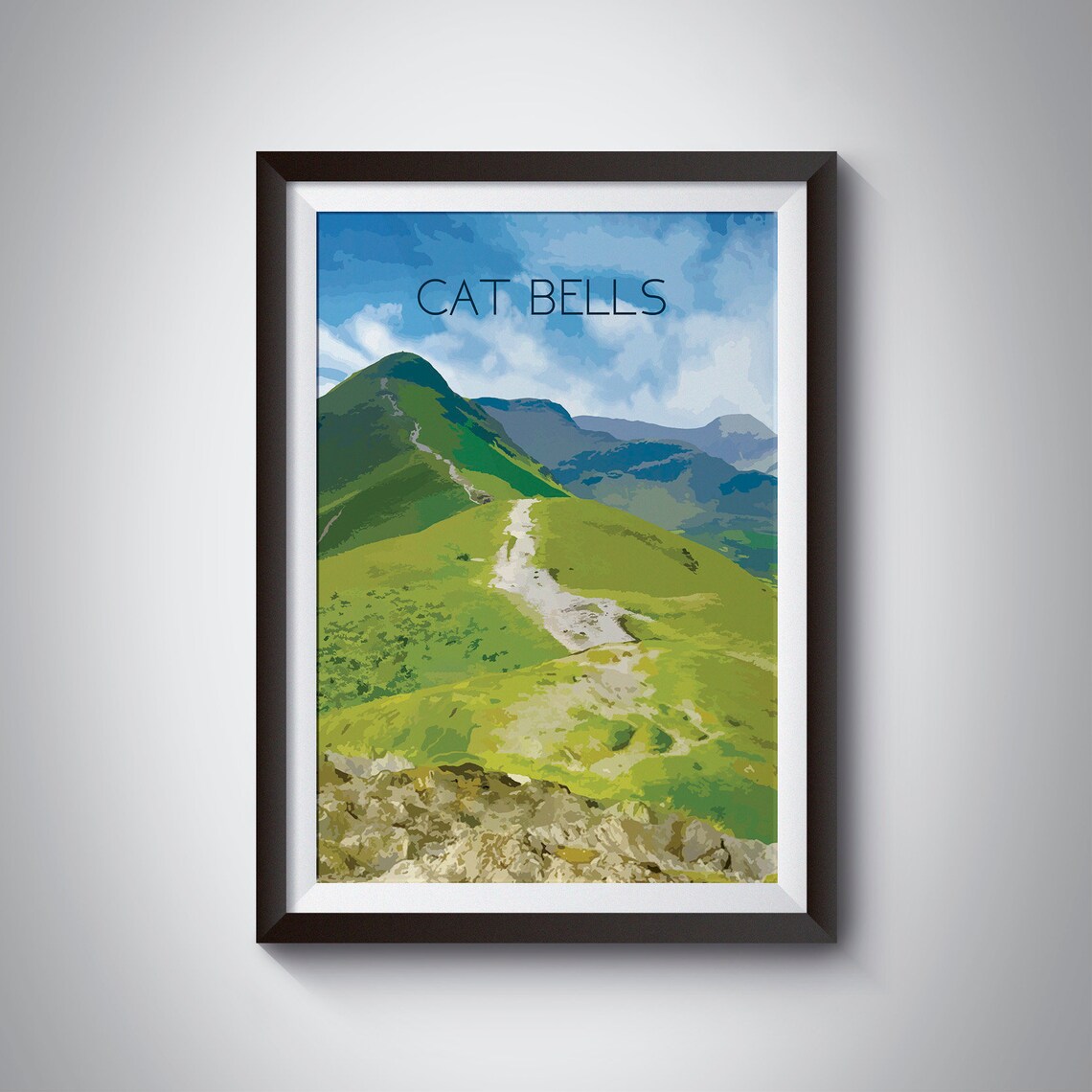 Cat Bells Lake District Travel Poster, Cumbria