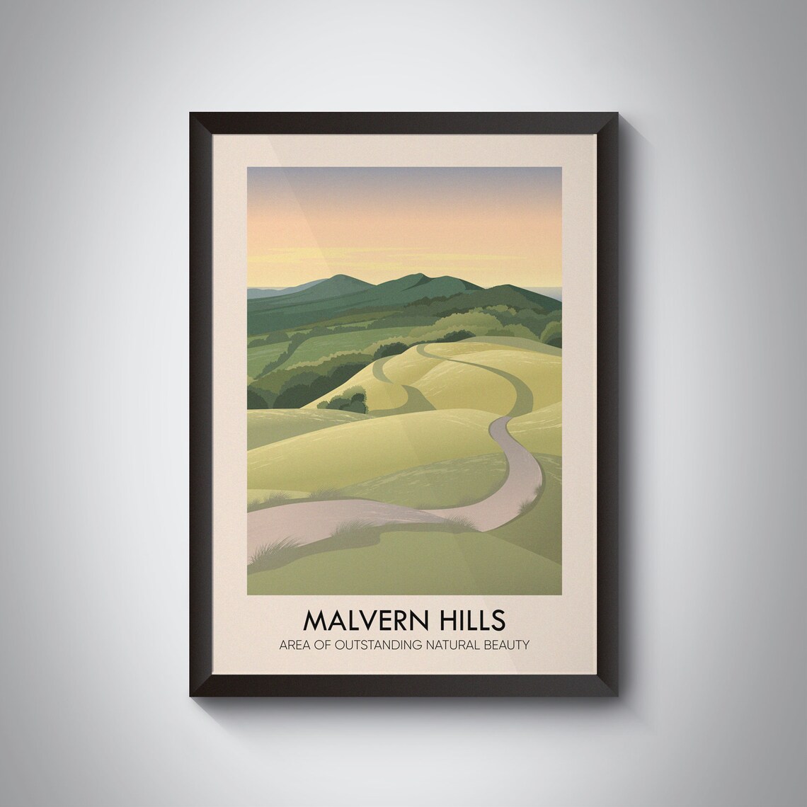 Malvern Hills Travel Poster, Worcestershire Landscape