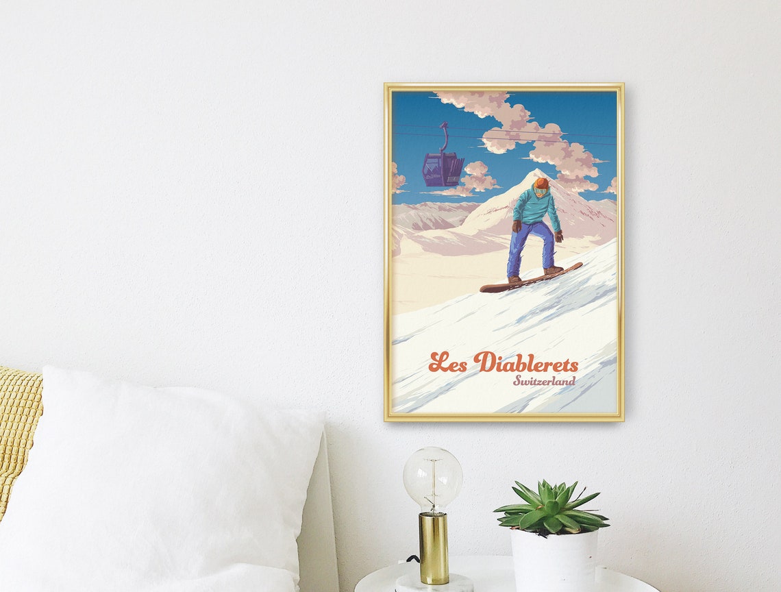 Les Diablerets Switzerland Snowboarding Mountain Resort Poster - Image 3