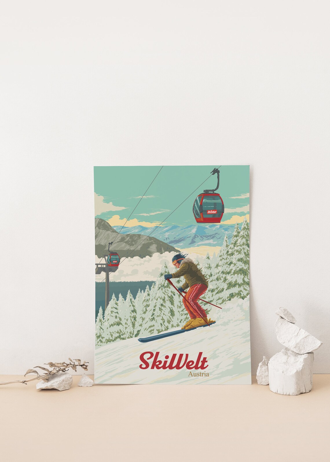 Skiwelt Austria Retro Ski Resort Travel Poster - Image 4