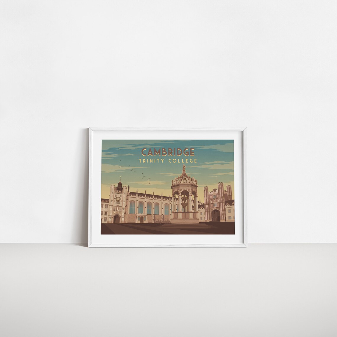 Cambridge Trinity College Great Court Fountain Travel Poster - Image 2