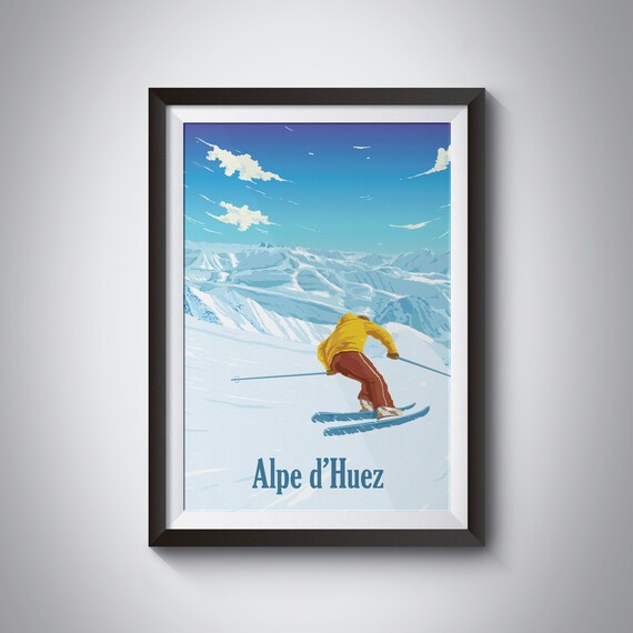 Alpe Dhuez Retro Ski Resort Travel Poster