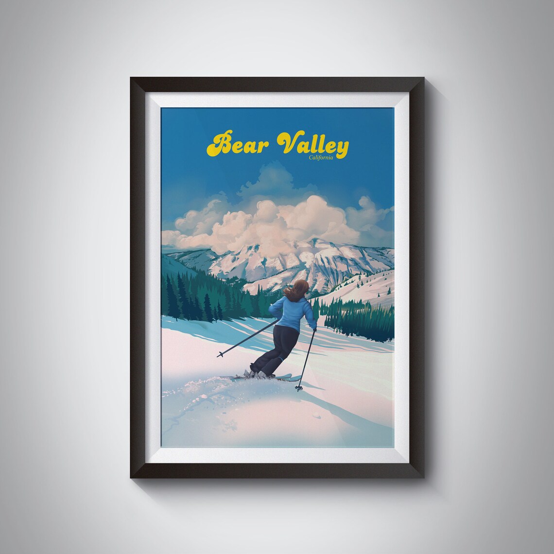 Bear Valley Ski Resort Poster California Usa Sierra Nevada Lake Tahoe Yosemite Vintage Travel Print Snowboarding Sacramento Ski Gift