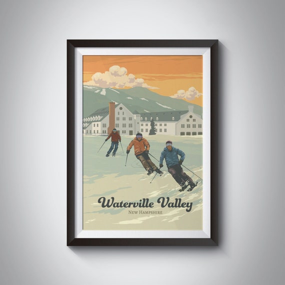 Waterville Valley New Hampshire Ski Resort Travel Poster Snowboard Vintage Print White Mountain National Forest Ski Area Trail Map Art
