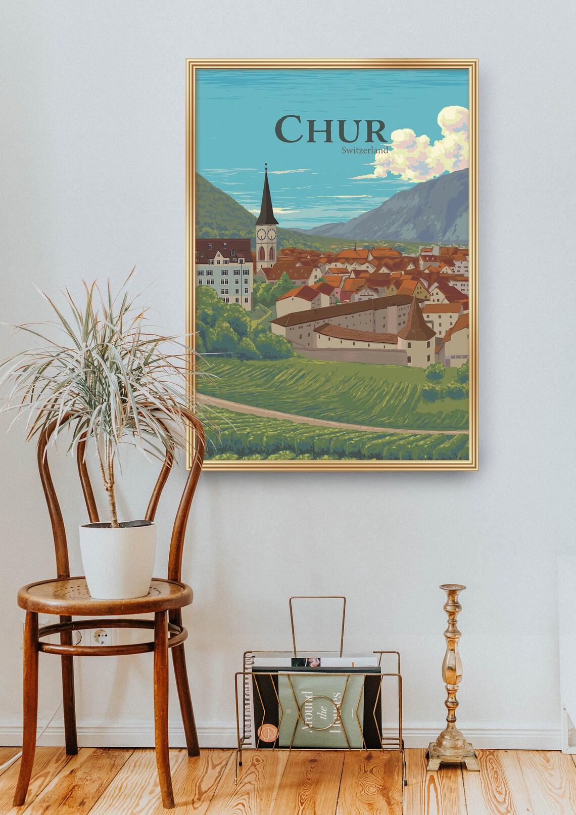 Chur Old Town With Cathedral Spire Switzerland Travel Poster - Image 2