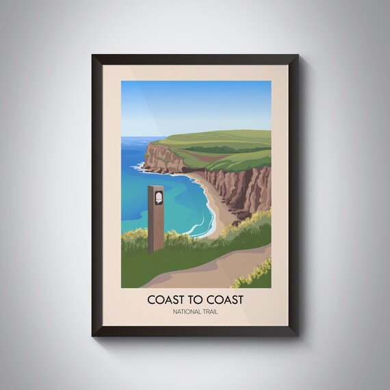Coast To Coast National Trail Coastal Cliffs Waymarker Hiking Travel Poster