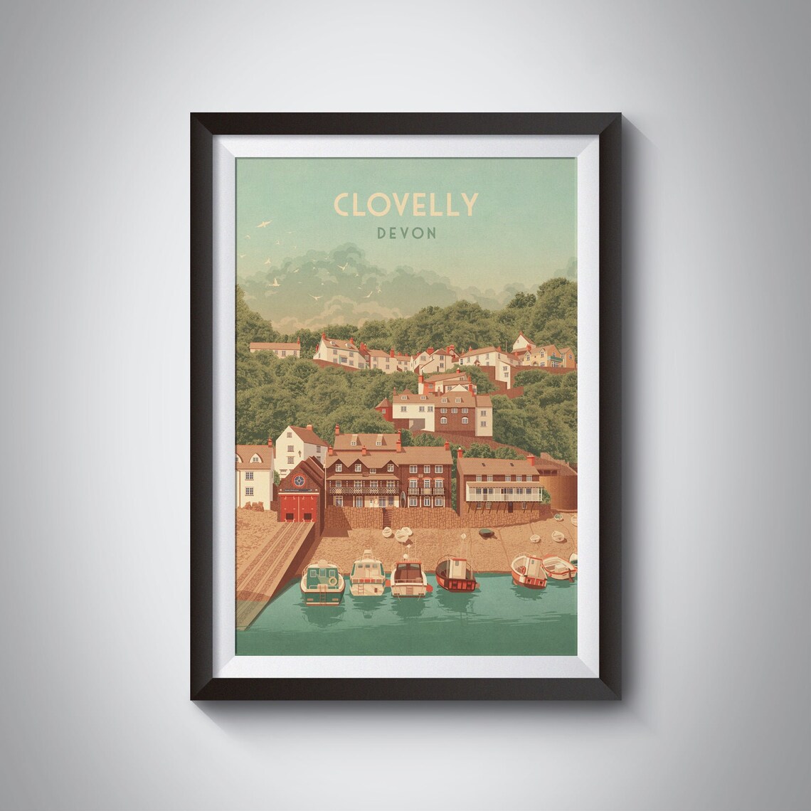 Clovelly Devon Picturesque Fishing Village Harbour Boats Poster