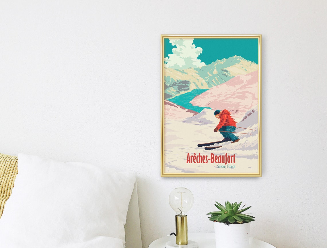 Areches Beaufort Ski Resort Poster Skiing Travel Print Beaufortain French Alps Les Saisies Espace Diamant Wall Art Gift France - Image 3