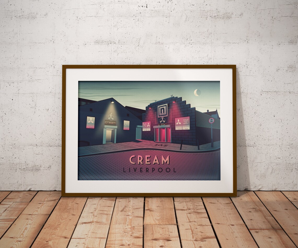Cream Liverpool Nightclub Vintage Travel Poster - Image 4