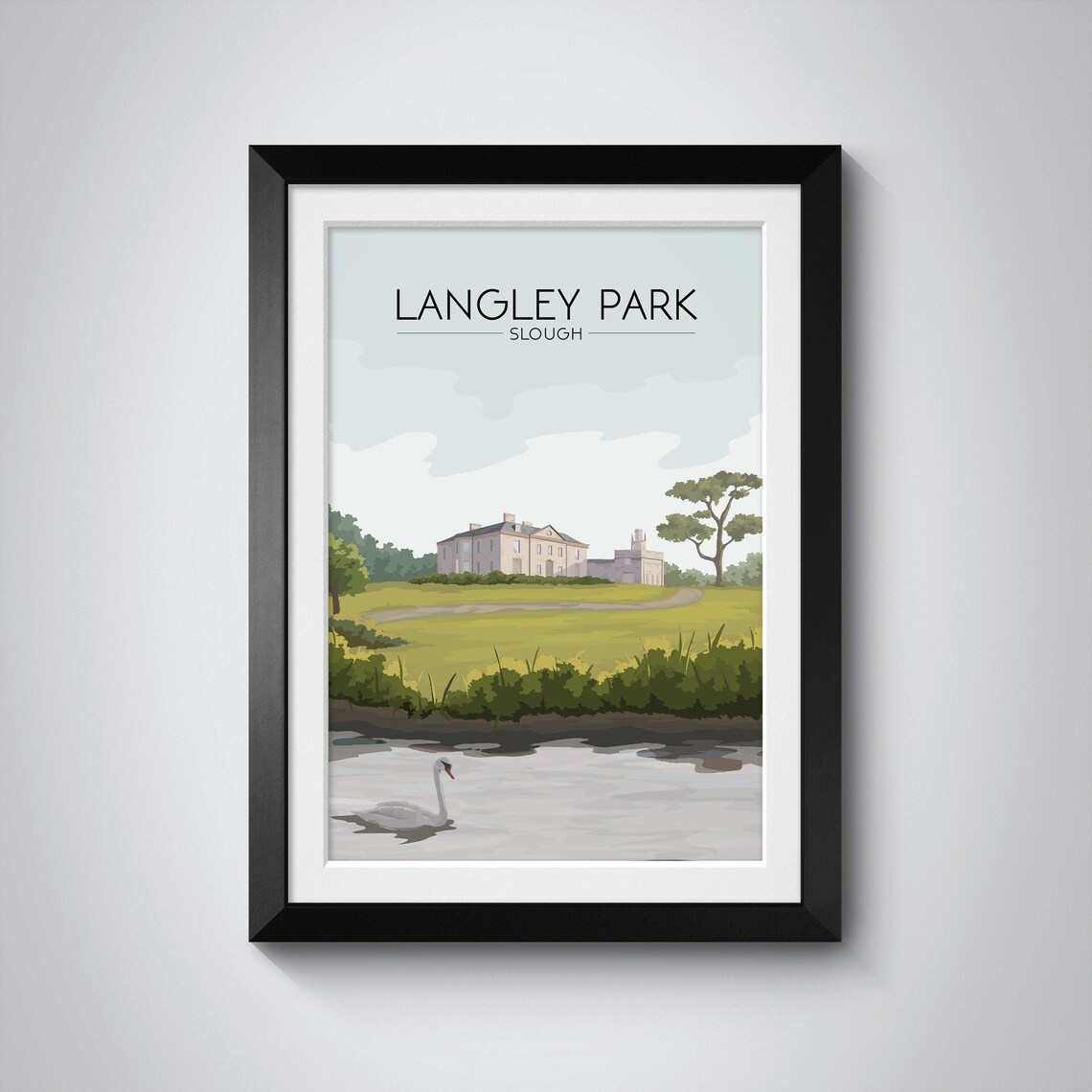 Langley Park Slough Langley Hall And Swan Lake Travel Poster